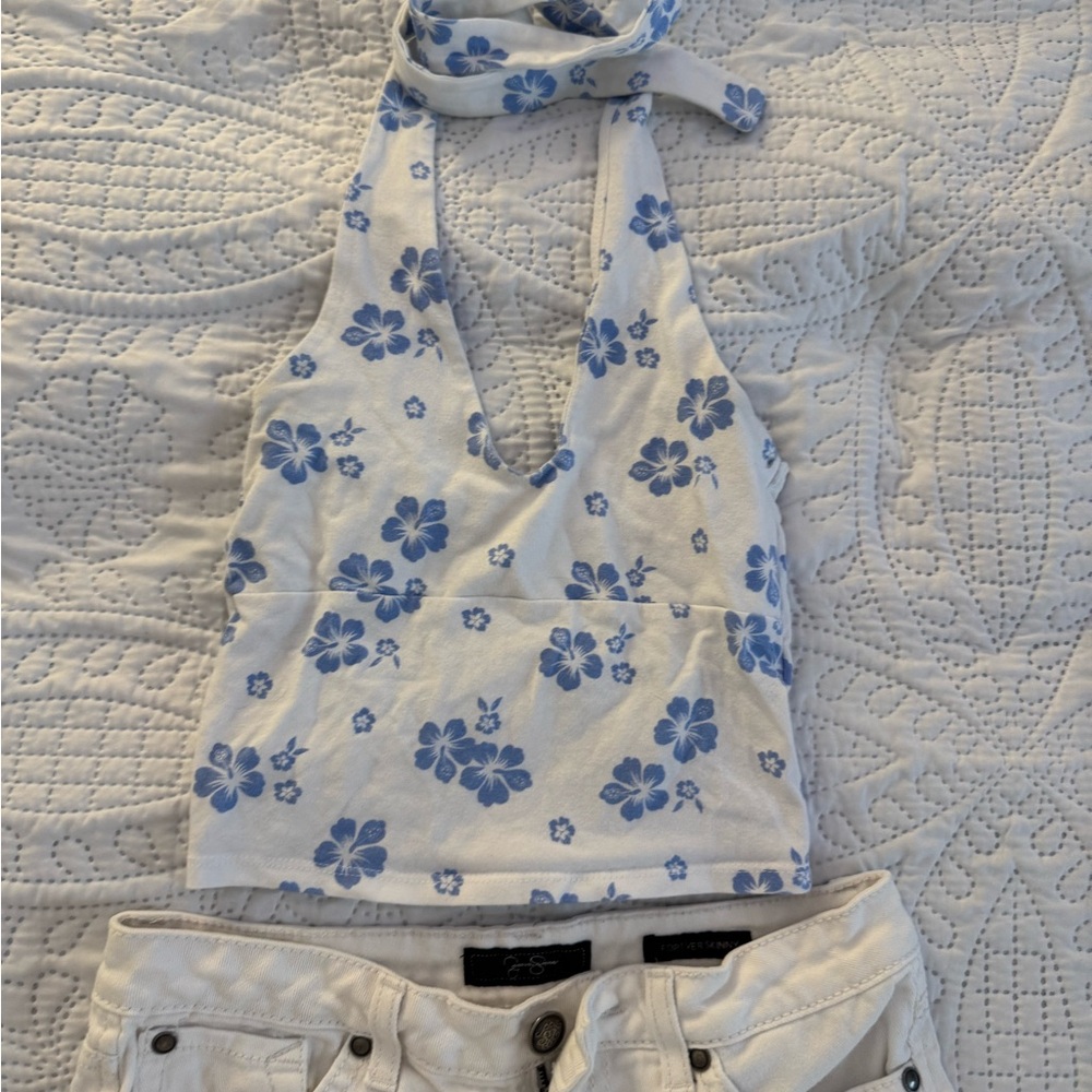 Hollister Blue Floral Patterned Top